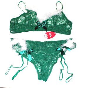 Sexy Santa Christmas Lingerie Set Garter Belt Lace Teddy Babydoll Green XXL
